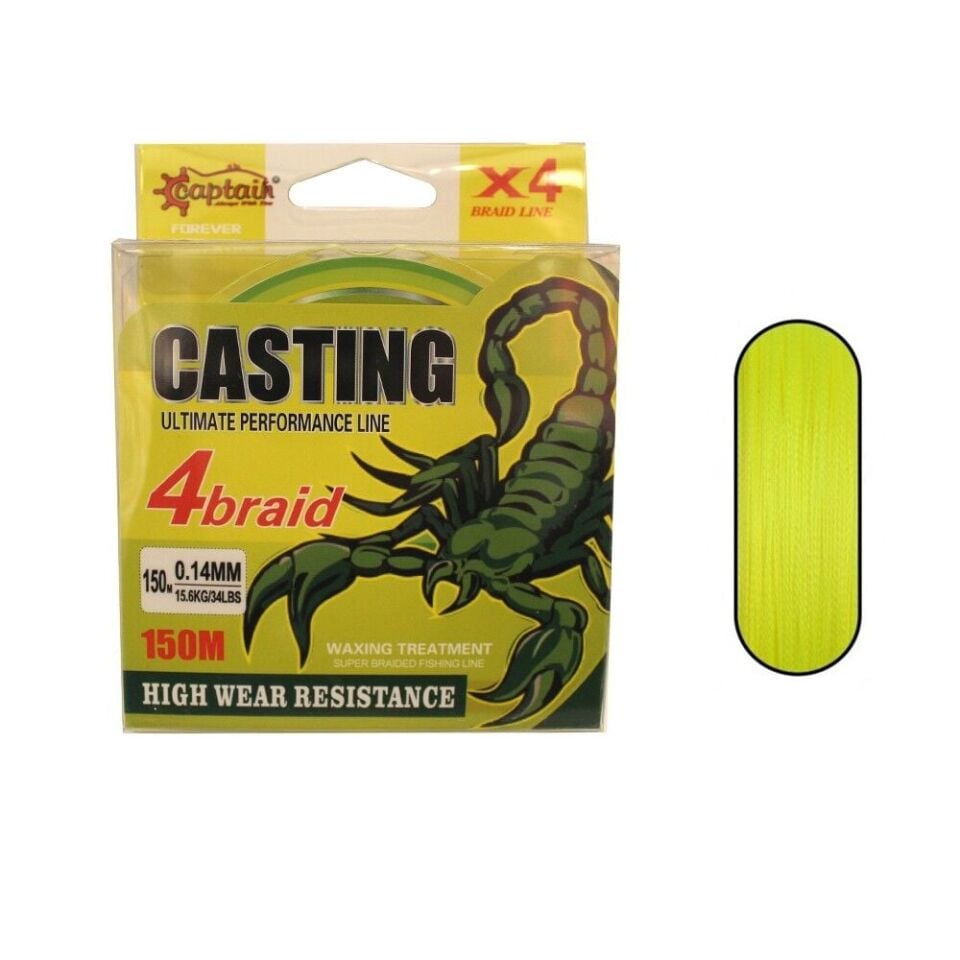 Captain Casting PE 4 Kat Spin İp Misina 150 Metre Sarı