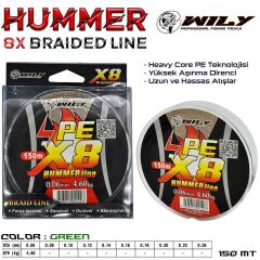 Wily Hummer 8 Kat İp Misina 150 Metre Yeşil