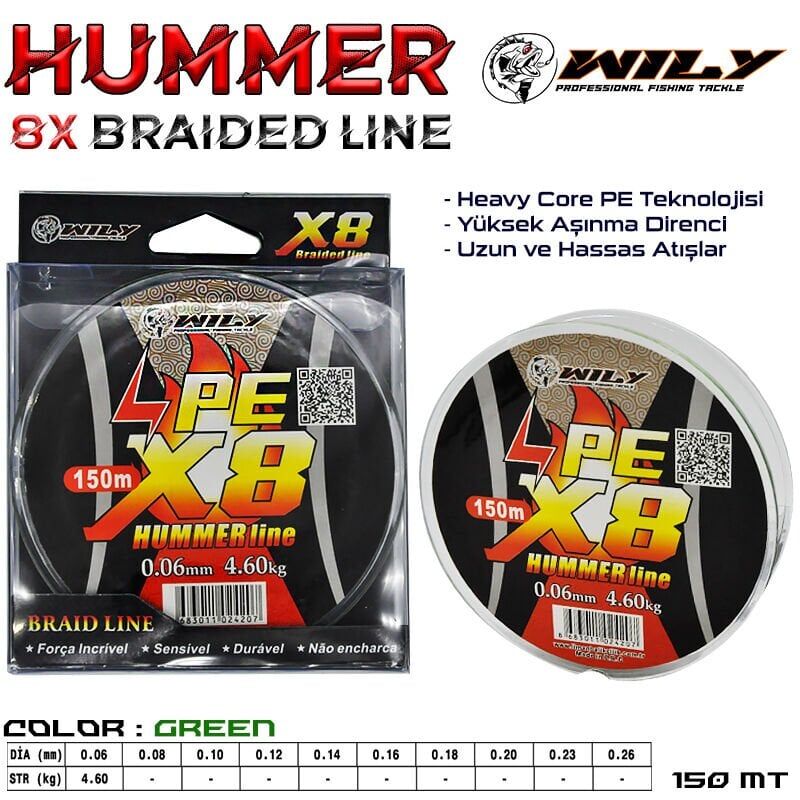 Wily Hummer 8 Kat İp Misina 150 Metre Yeşil