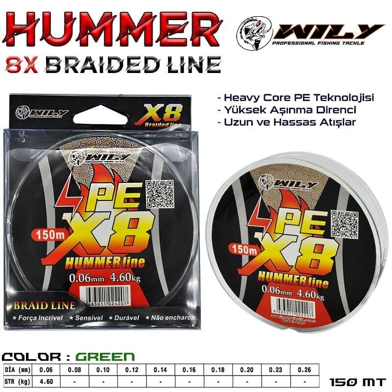 Wily Hummer 8 Kat İp Misina 150 Metre Yeşil