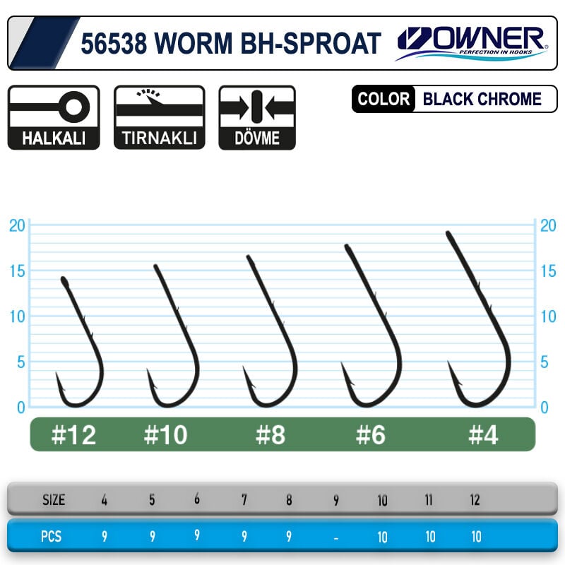 Owner 56538 Worm Bh-Sproat Black Chrome İğne