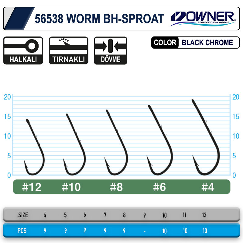 Owner 56538 Worm Bh-Sproat Black Chrome İğne