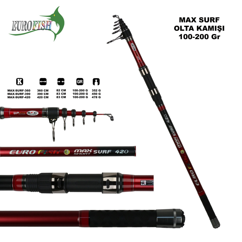 Eurofish Max Surf Short 390 cm 100-200 gr Surf Kamışı